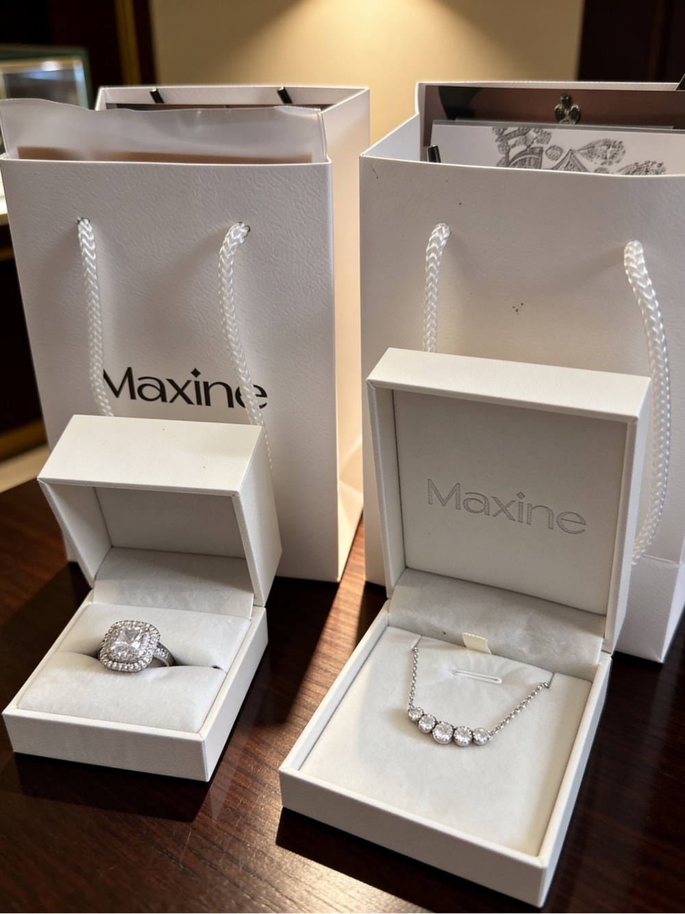 Women's sterling 9.25 silver Ct Cz Halo Ring and  1.3 Ct Necklace Bundle